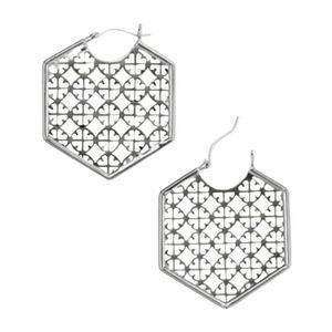 Tory Burch SILVER Perforated Hexagon Hoop Earrings